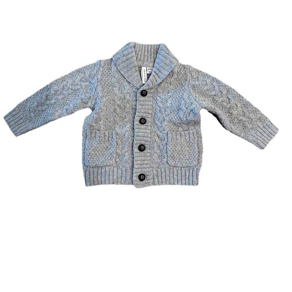 Janie and Jack The Cable Knit Shawl Collar Knit Cardigan Gray Boys Sz 6-12 month